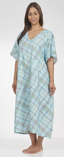 Shoulder Snaps Hospital Gown with IV Pocket Green Stripe Pattern